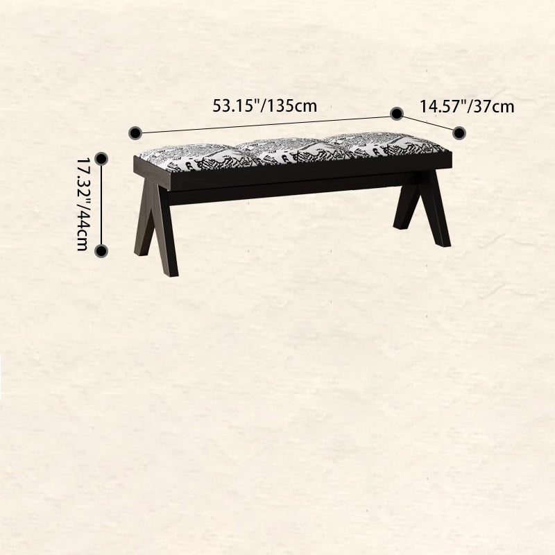 French Fabric Ash Wood Printed Bench