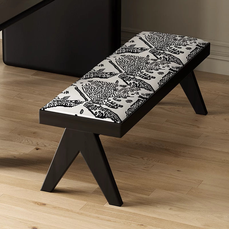 French Fabric Ash Wood Printed Bench