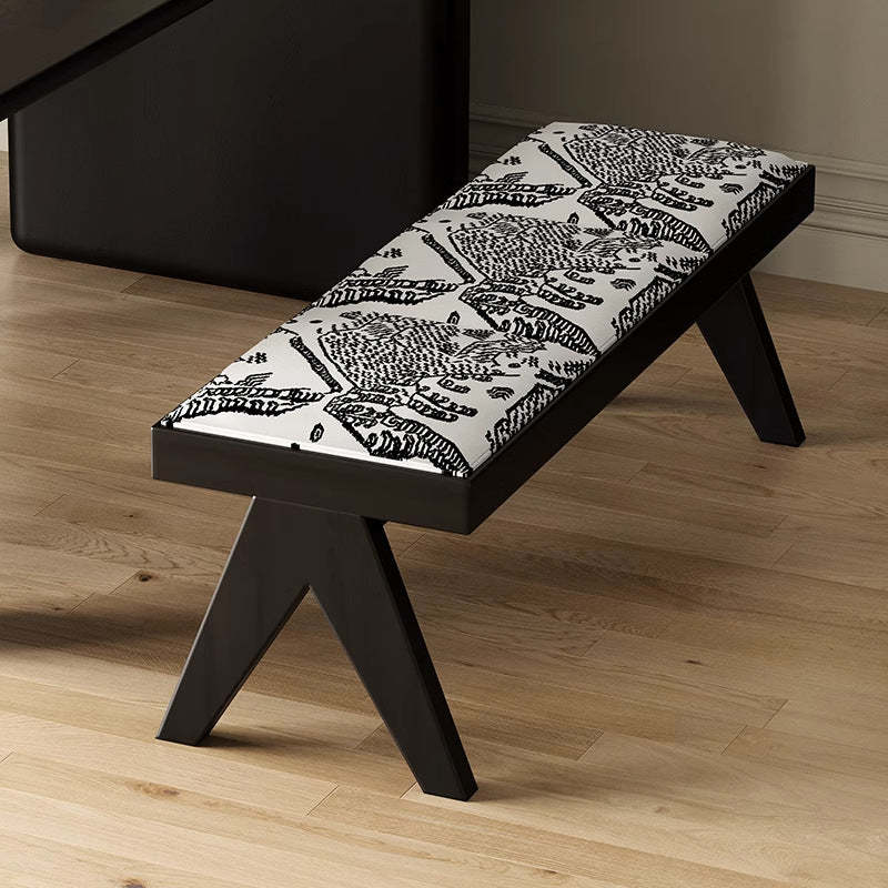 French Fabric Ash Wood Printed Bench
