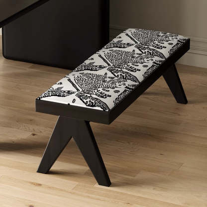 French Fabric Ash Wood Printed Bench