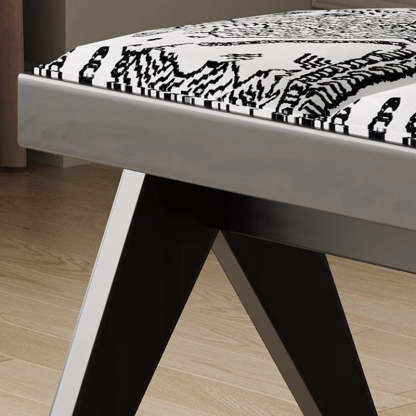 French Fabric Ash Wood Printed Bench