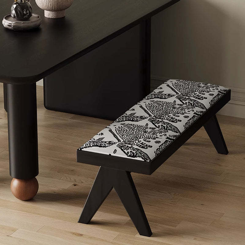French Fabric Ash Wood Printed Bench