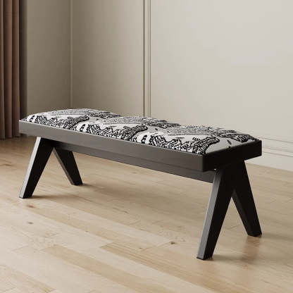 French Fabric Ash Wood Printed Bench — Black