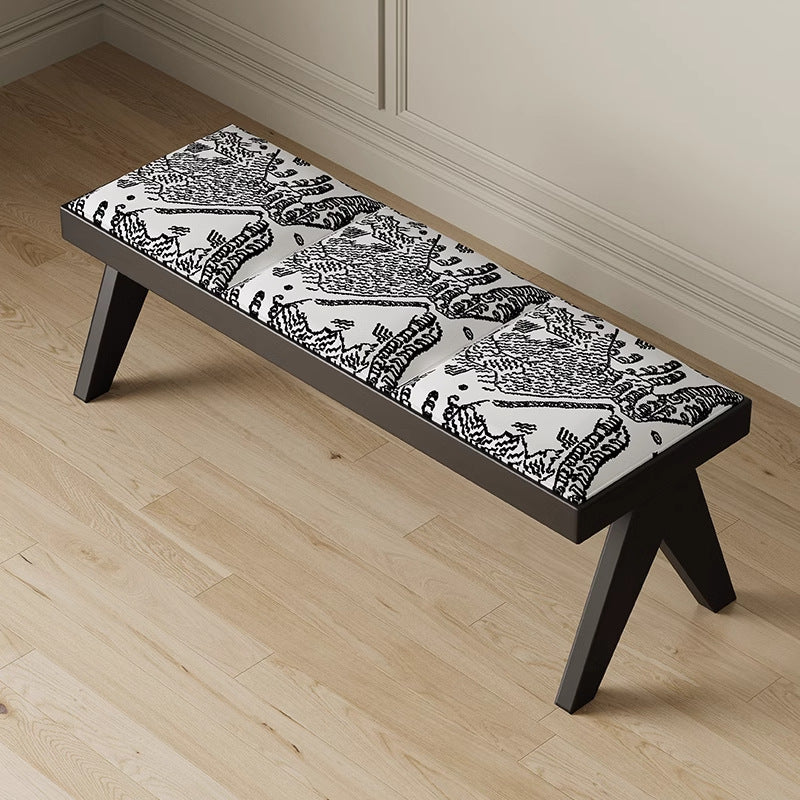 French Fabric Ash Wood Printed Bench