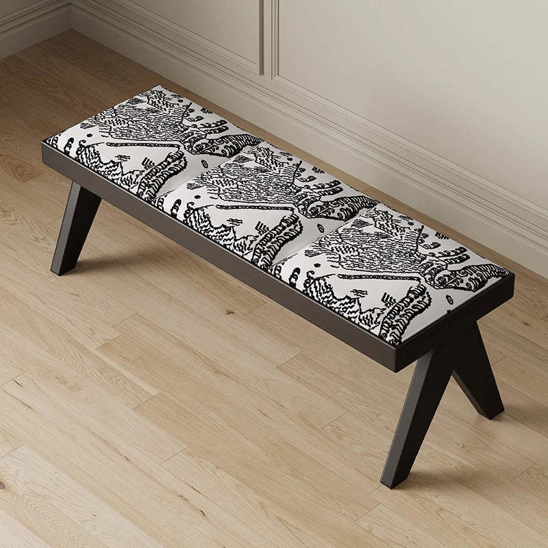 French Fabric Ash Wood Printed Bench