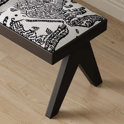 French Fabric Ash Wood Printed Bench