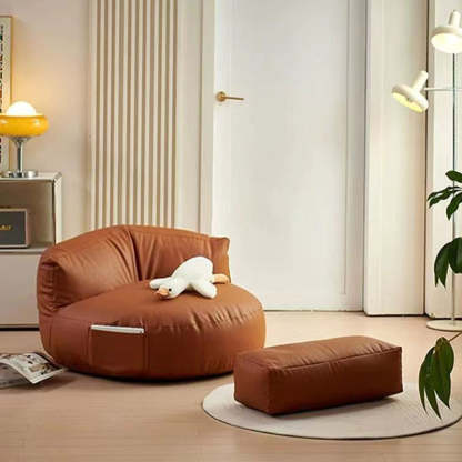 Retro Leather Semicircular Bean Bag Sofa — Without Footrest / Brown