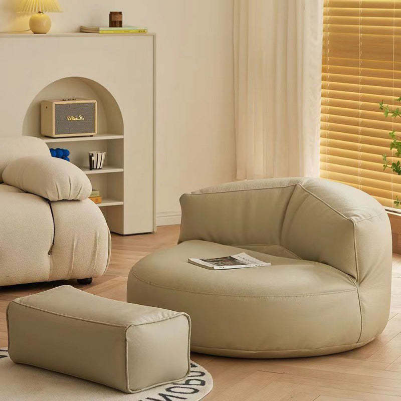 Retro Leather Semicircular Bean Bag Sofa — Without Footrest / Beige