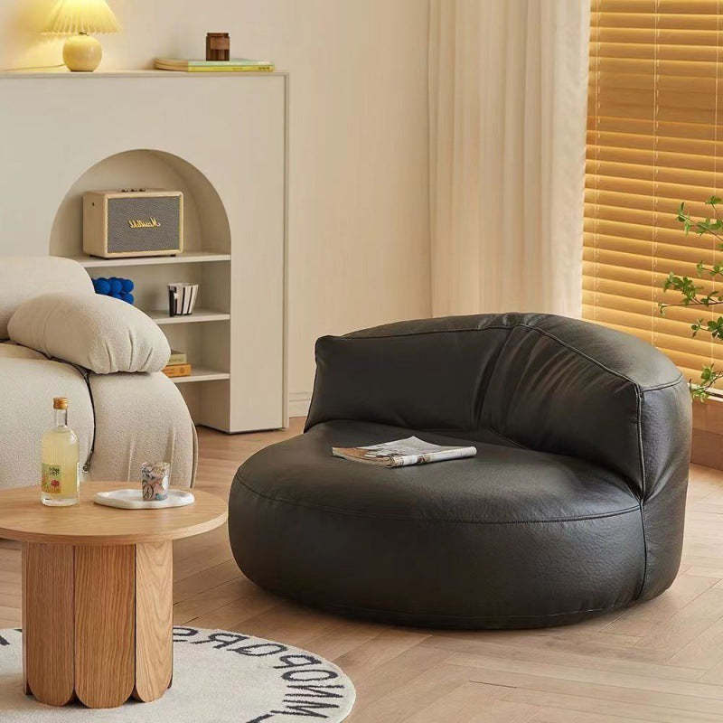 Retro Leather Semicircular Bean Bag Sofa — With Footrest / Gray