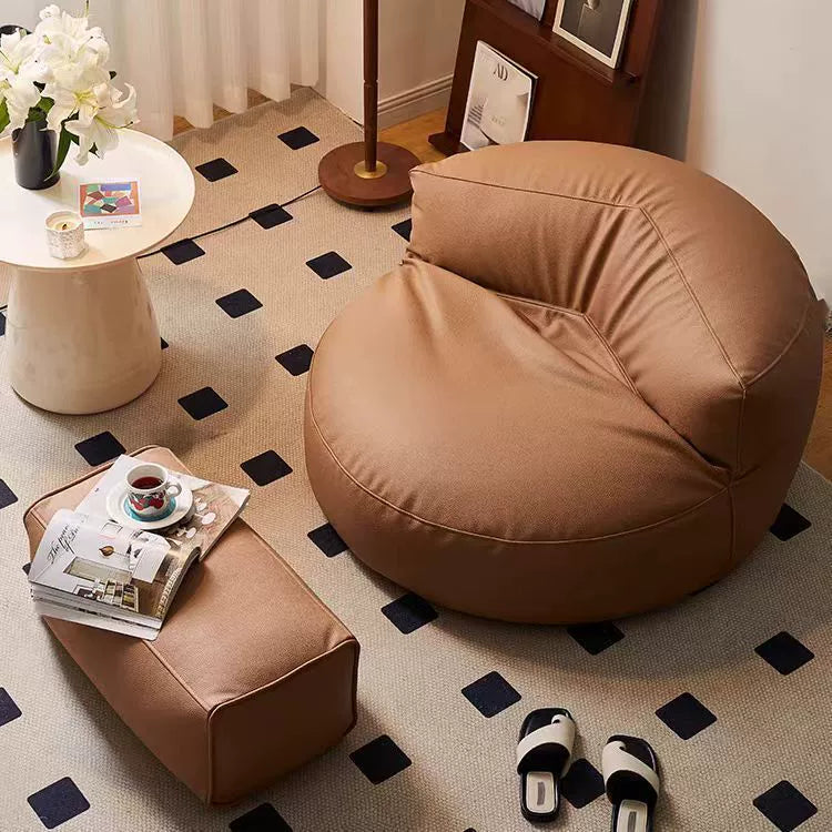 Retro Leather Semicircular Bean Bag Sofa — With Footrest / Black