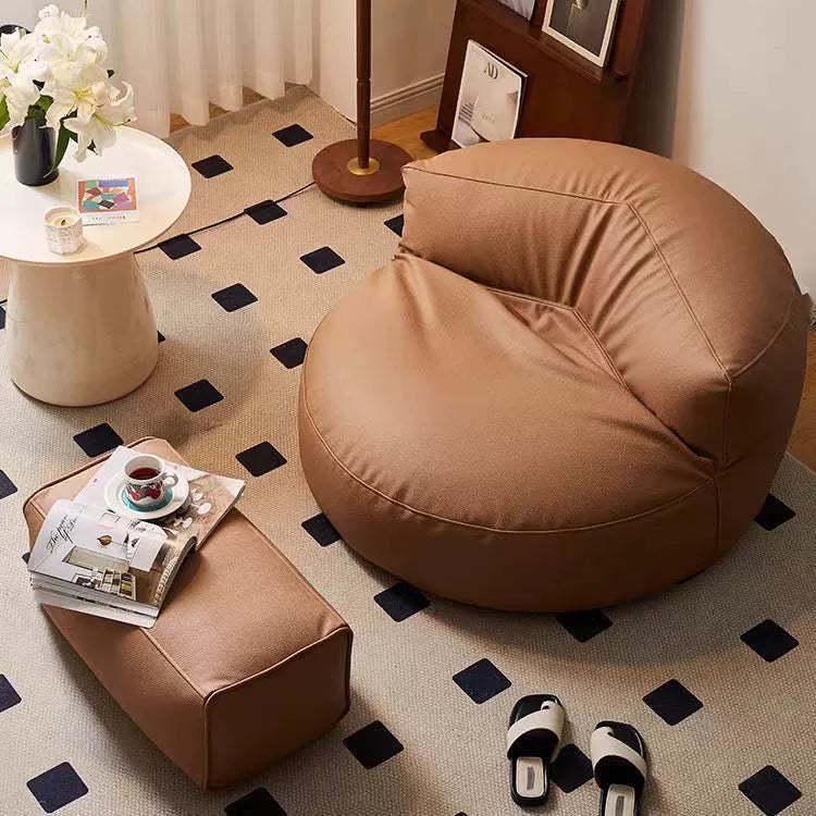 Retro Leather Semicircular Bean Bag Sofa — With Footrest / Black