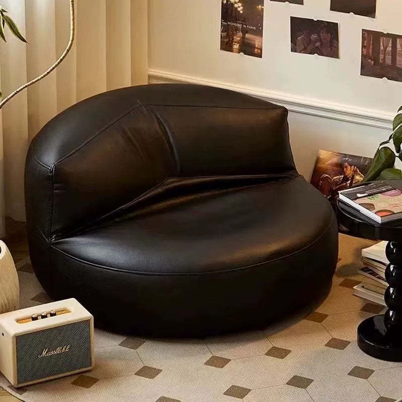 Retro Leather Semicircular Bean Bag Sofa — With Footrest / Orange