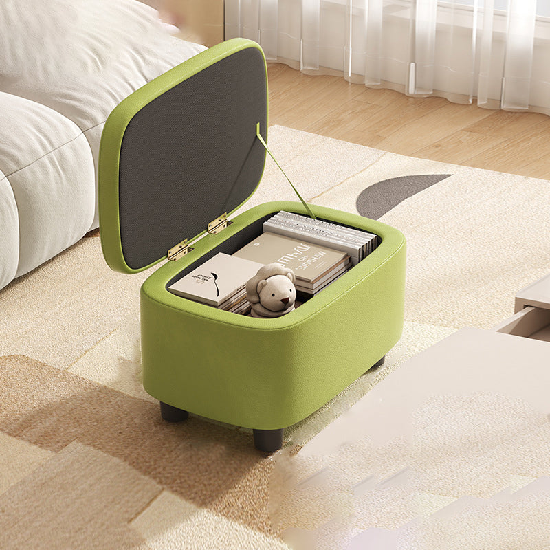 Scandinavian Oil-Waxed Leather Storage Footstool — Light Gray