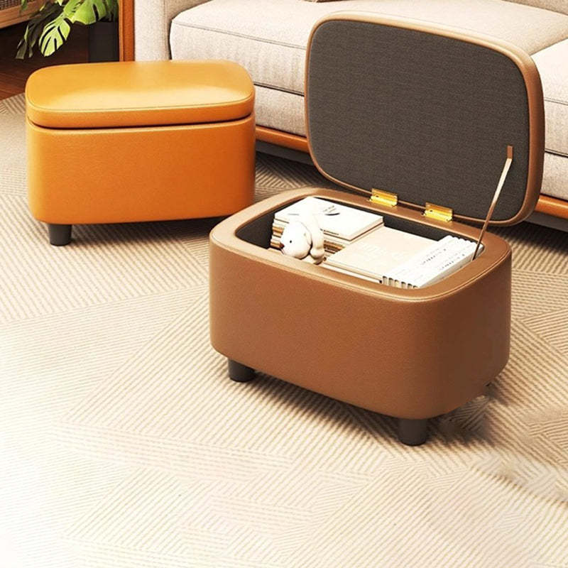Scandinavian Oil-Waxed Leather Storage Footstool — Dark Gray