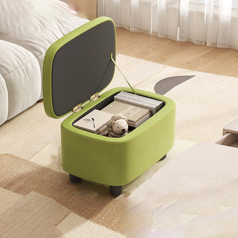Scandinavian Oil-Waxed Leather Storage Footstool — Light Gray