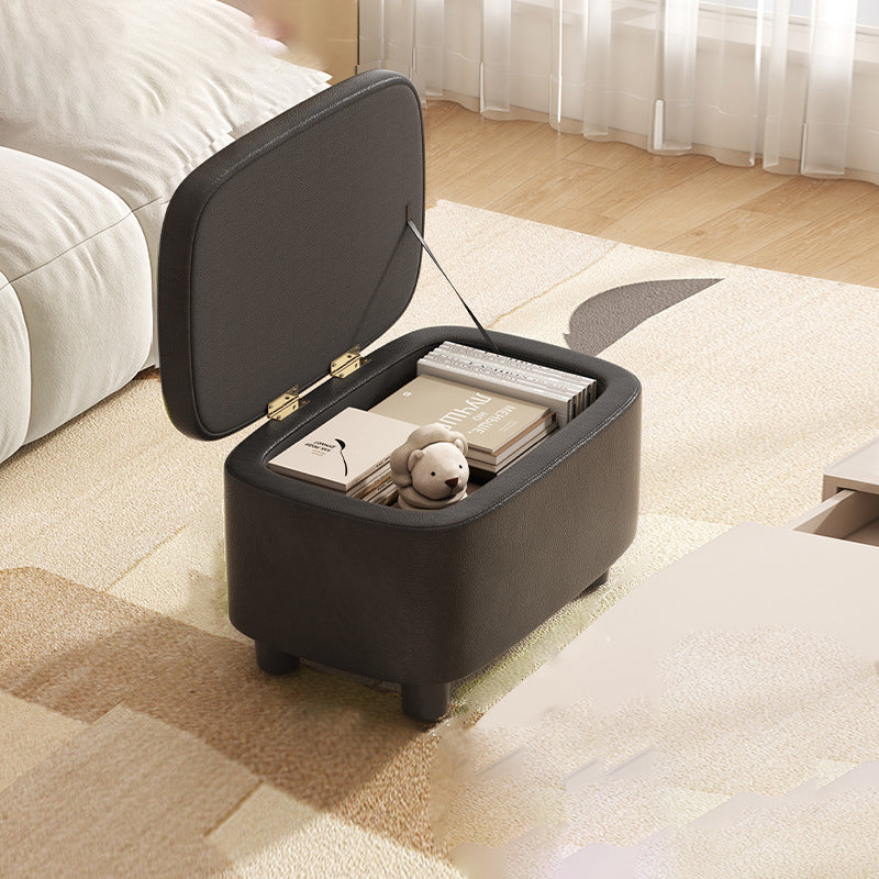 Scandinavian Oil-Waxed Leather Storage Footstool — Brown