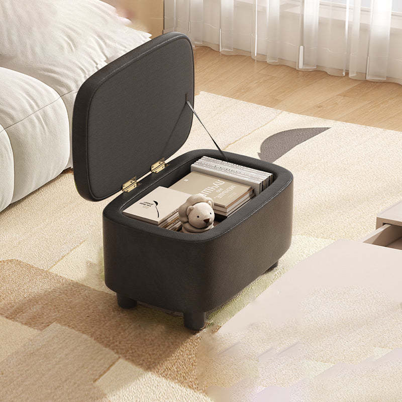 Scandinavian Oil-Waxed Leather Storage Footstool — Brown