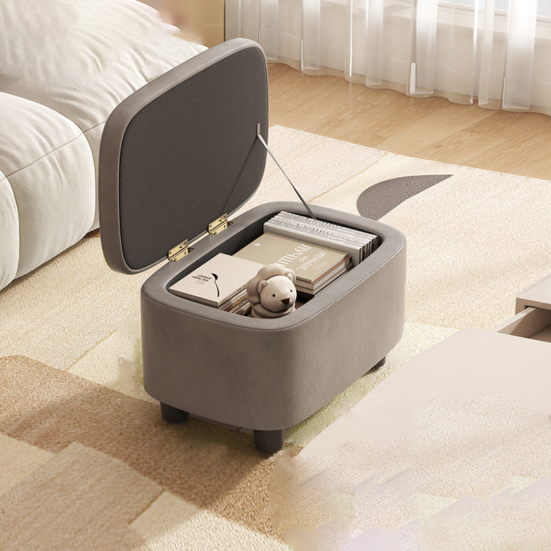 Scandinavian Oil-Waxed Leather Storage Footstool — Black