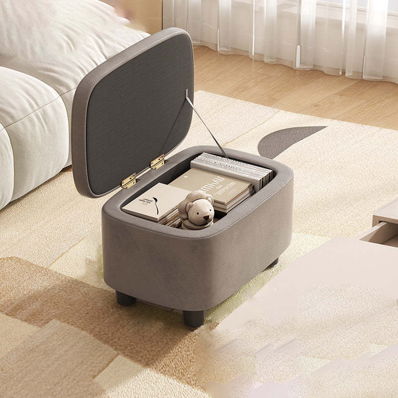 Scandinavian Oil-Waxed Leather Storage Footstool — Black