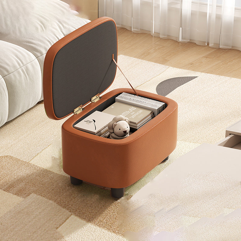 Scandinavian Oil-Waxed Leather Storage Footstool — Green