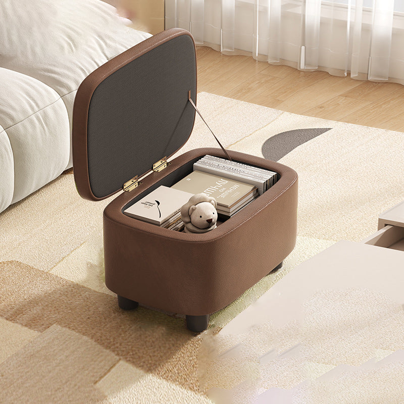 Scandinavian Oil-Waxed Leather Storage Footstool