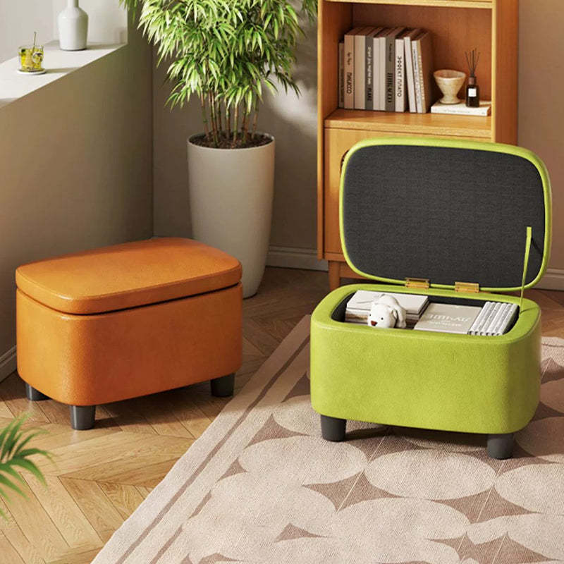 Scandinavian Oil-Waxed Leather Storage Footstool — Orange