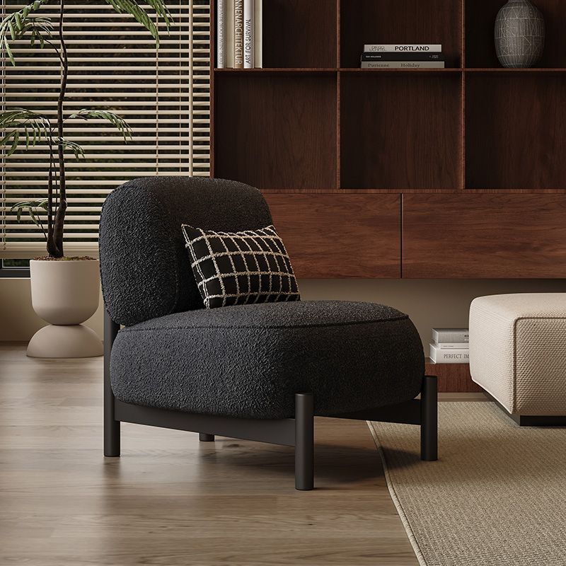 Nordic Lambswool Wood Steel Accent Chair — Stainless Steel / White