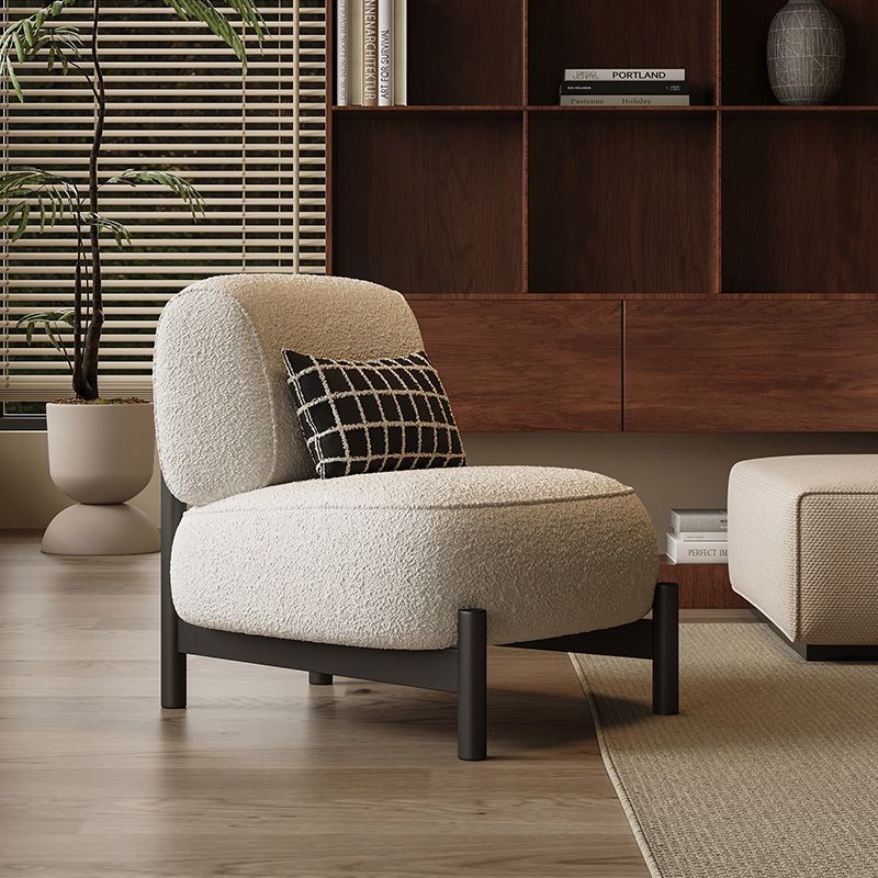 Nordic Lambswool Wood Steel Accent Chair — Carbon Steel / Dark Blue