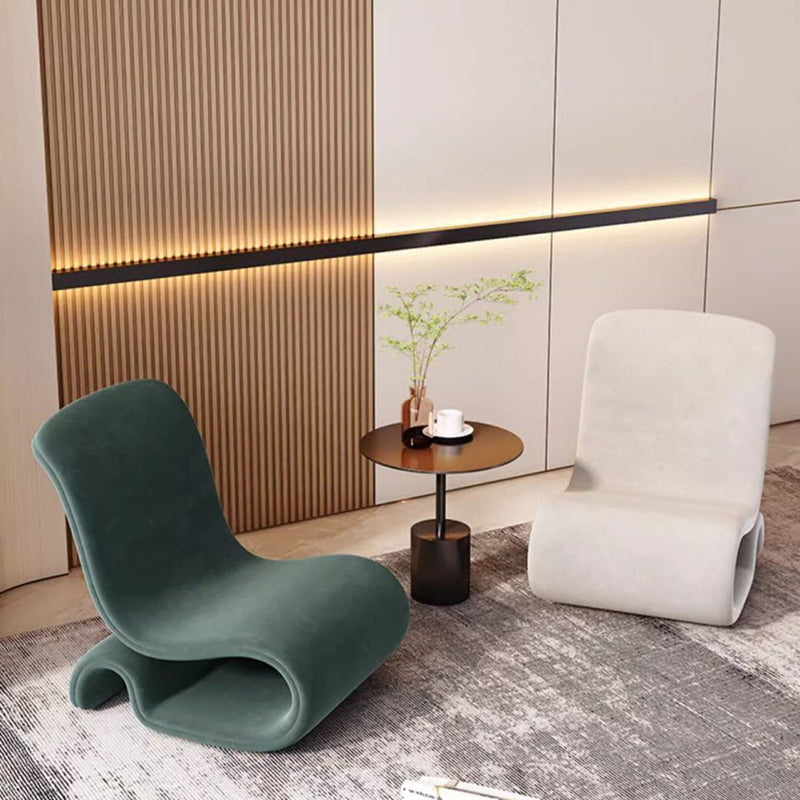 Art Deco Velvet Iron Curved Accent Chair — White