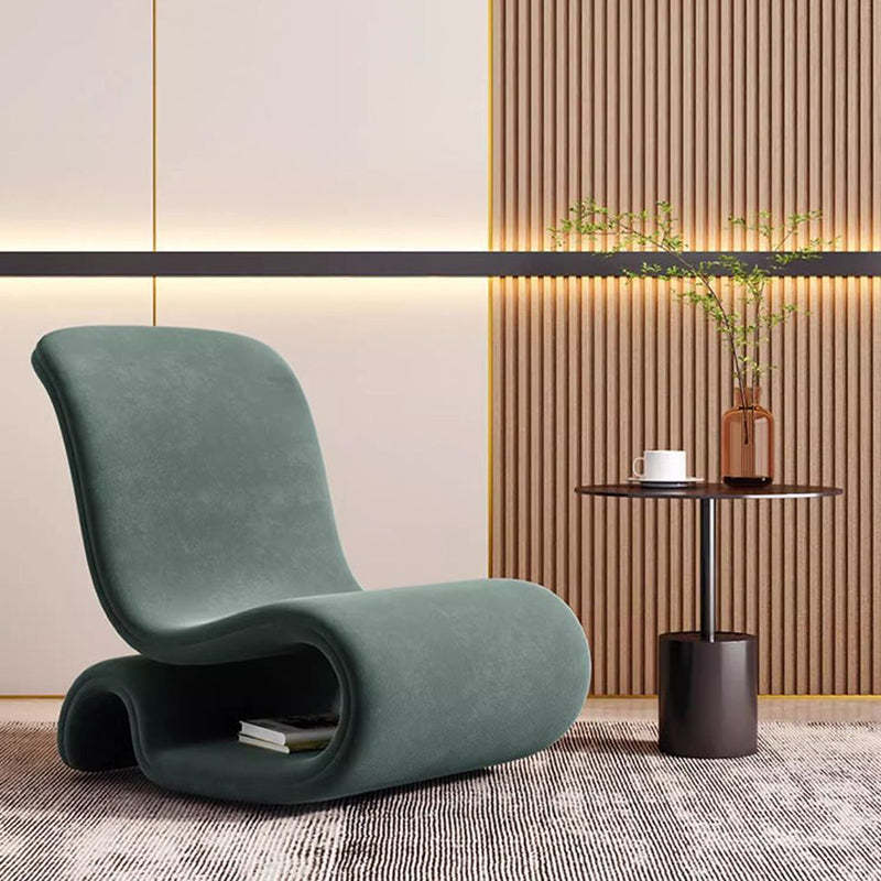 Modern Art Deco Velvet Iron Curved Accent Chair