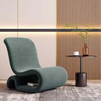 Art Deco Velvet Iron Curved Accent Chair