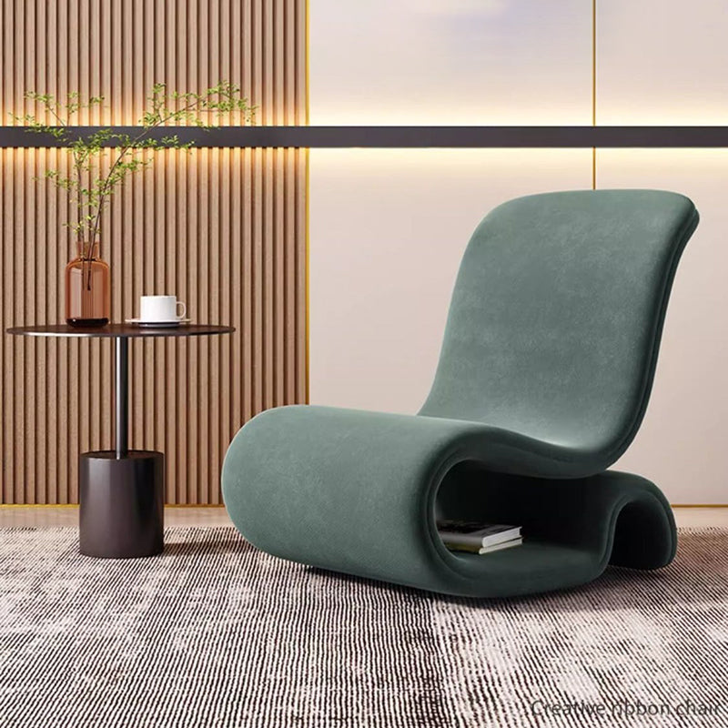 Modern Art Deco Velvet Iron Curved Accent Chair