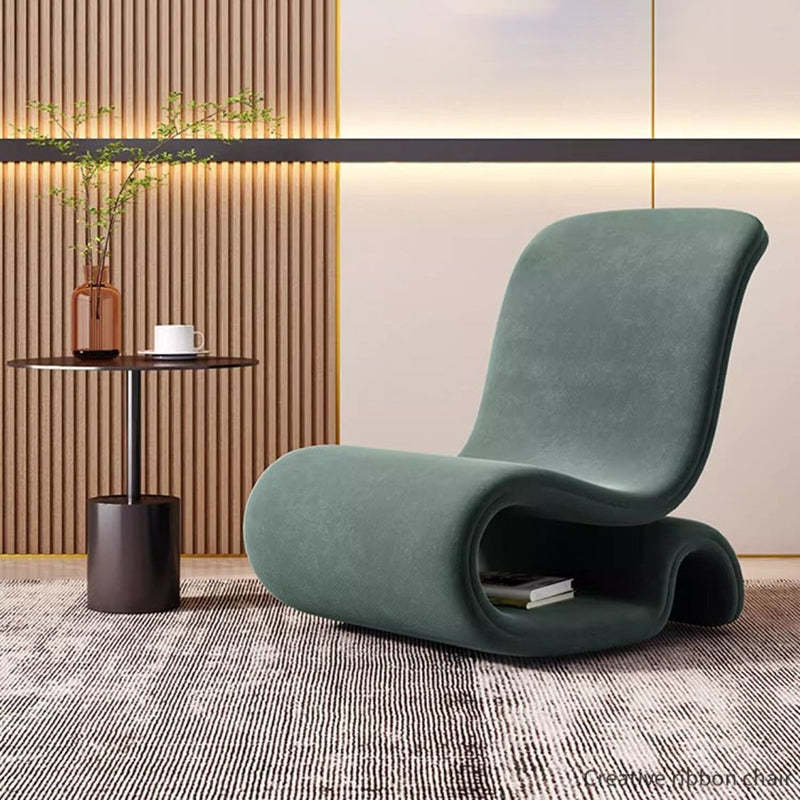 Modern Art Deco Velvet Iron Curved Accent Chair
