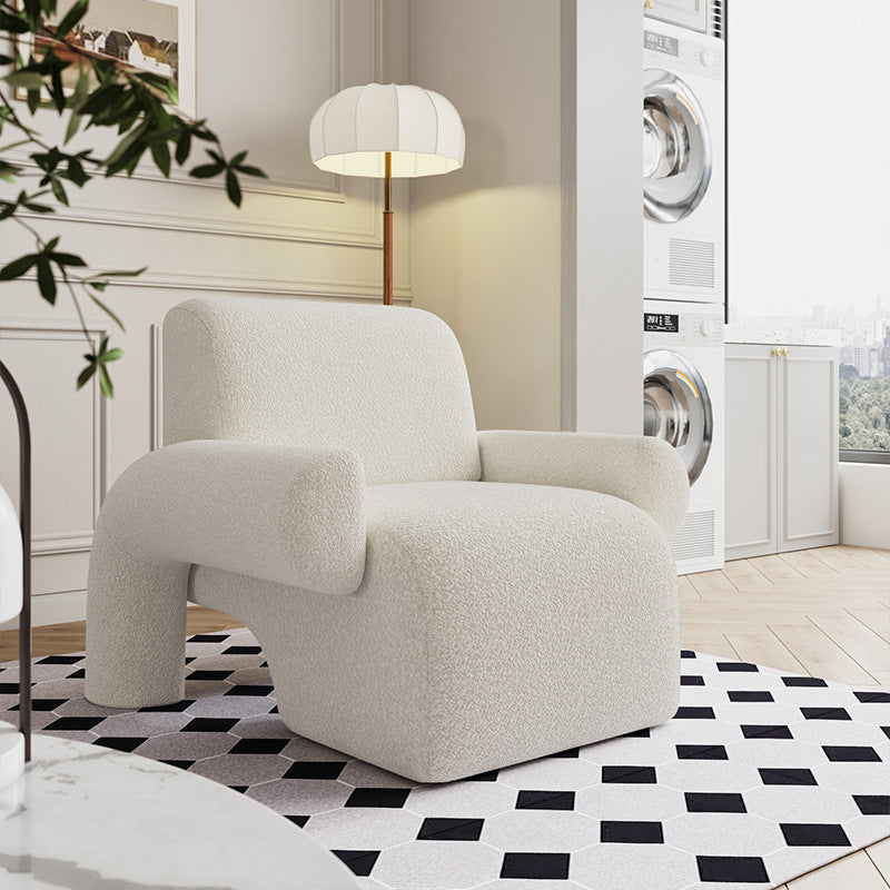 Nordic Lambswool Wood Accent Chair with Armrest