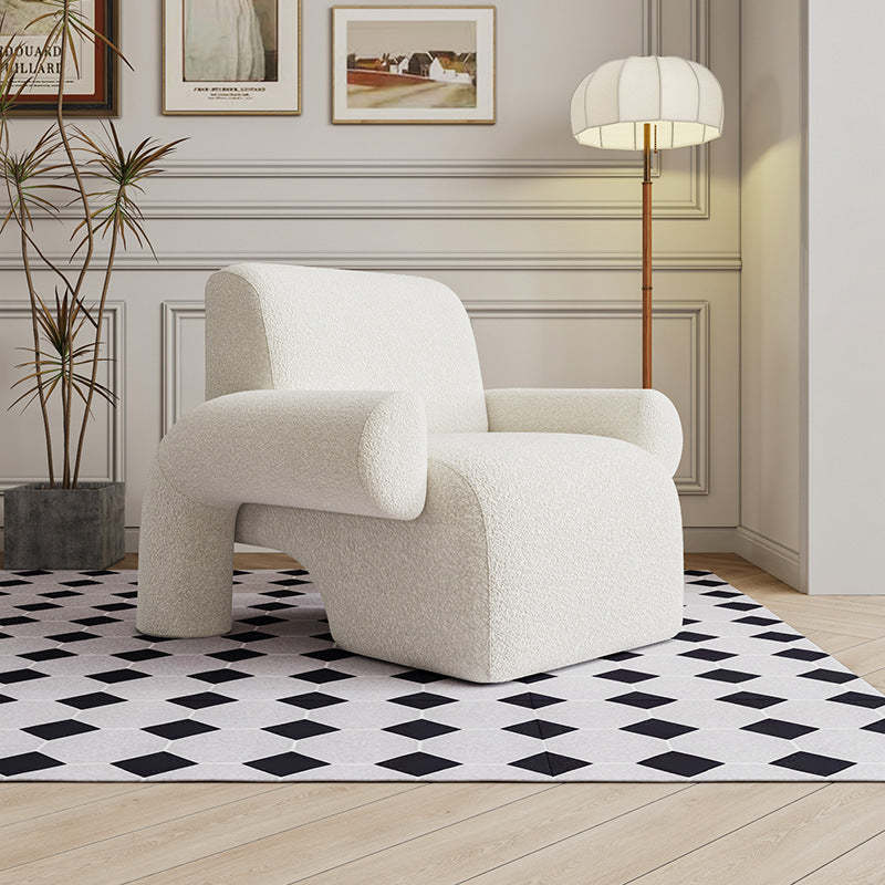 Nordic Lambswool Wood Accent Chair with Armrest — White