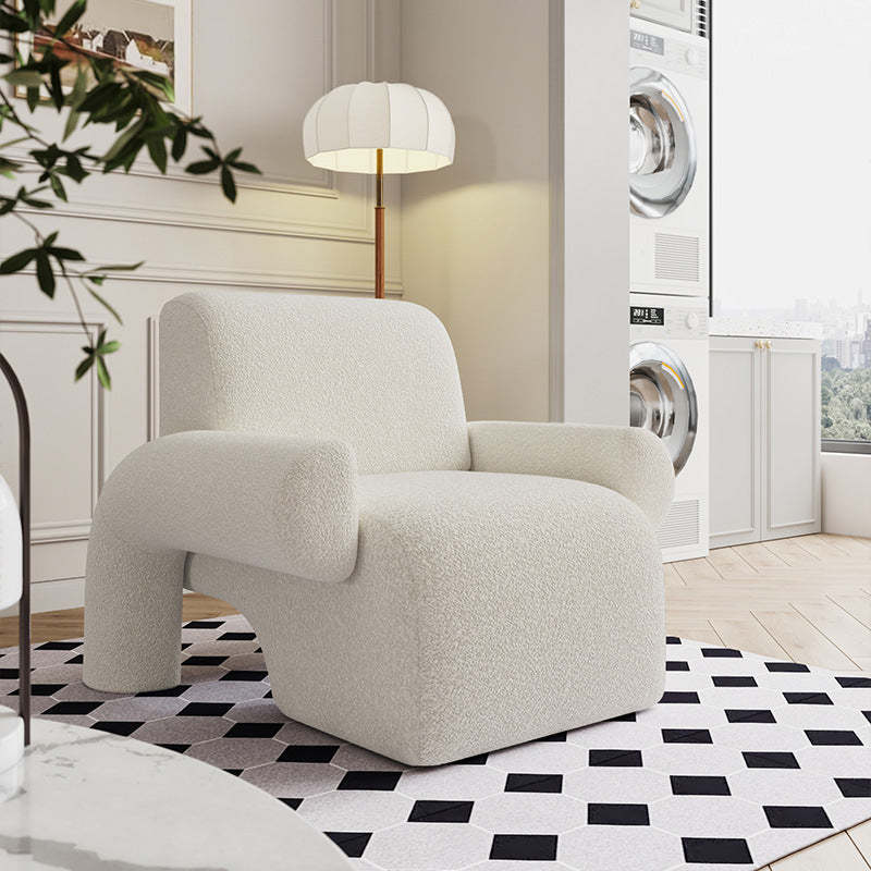 Nordic Lambswool Wood Accent Chair with Armrest