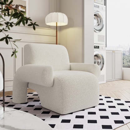 Nordic Lambswool Wood Accent Chair with Armrest