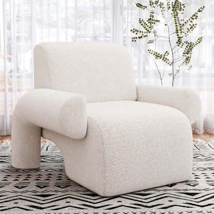 Nordic Lambswool Wood Accent Chair with Armrest