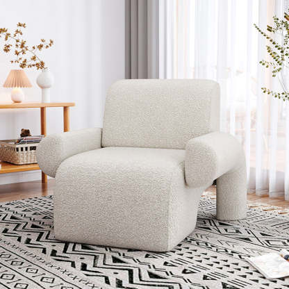 Nordic Lambswool Wood Accent Chair with Armrest