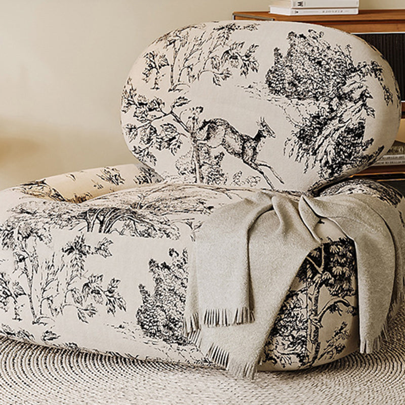 French Fabric Wood Jungle Print Accent Chair