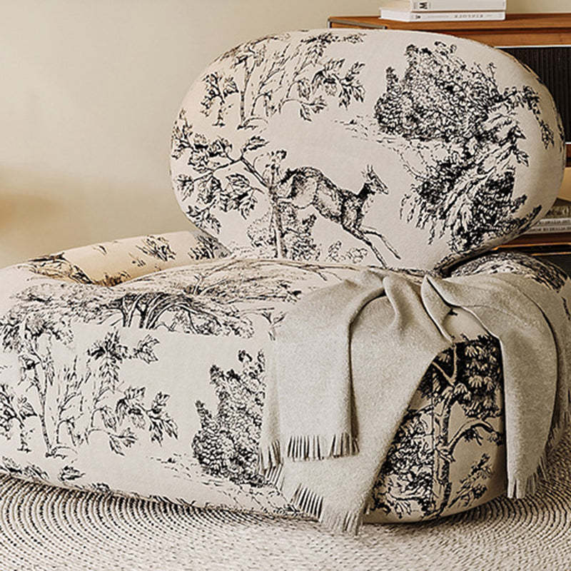 French Fabric Wood Jungle Print Accent Chair
