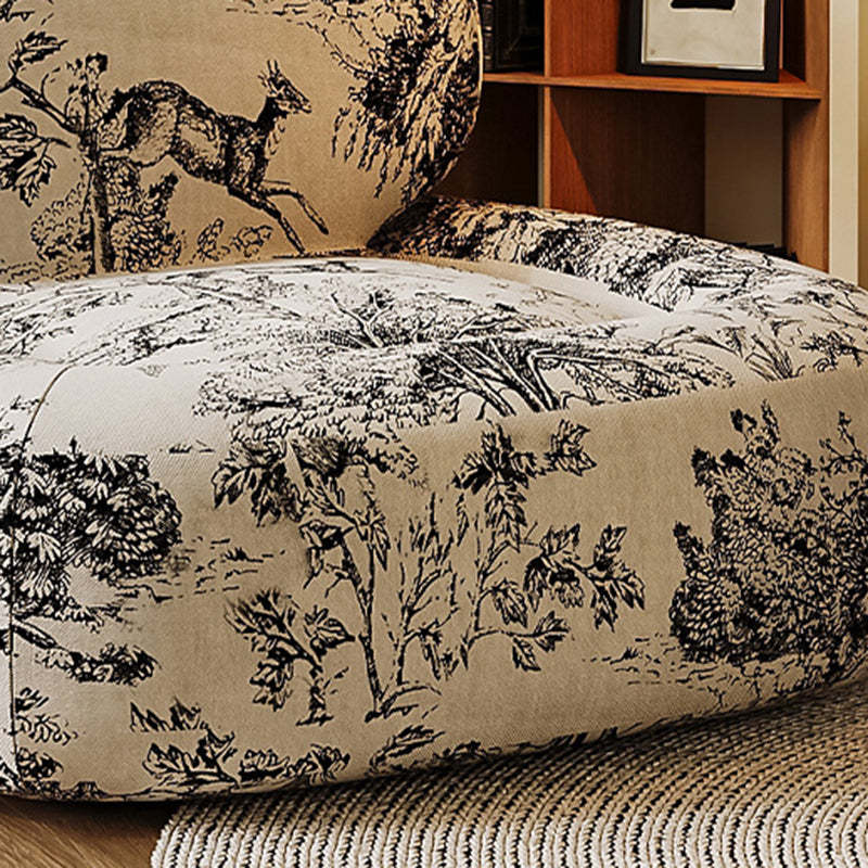 French Fabric Wood Jungle Print Accent Chair