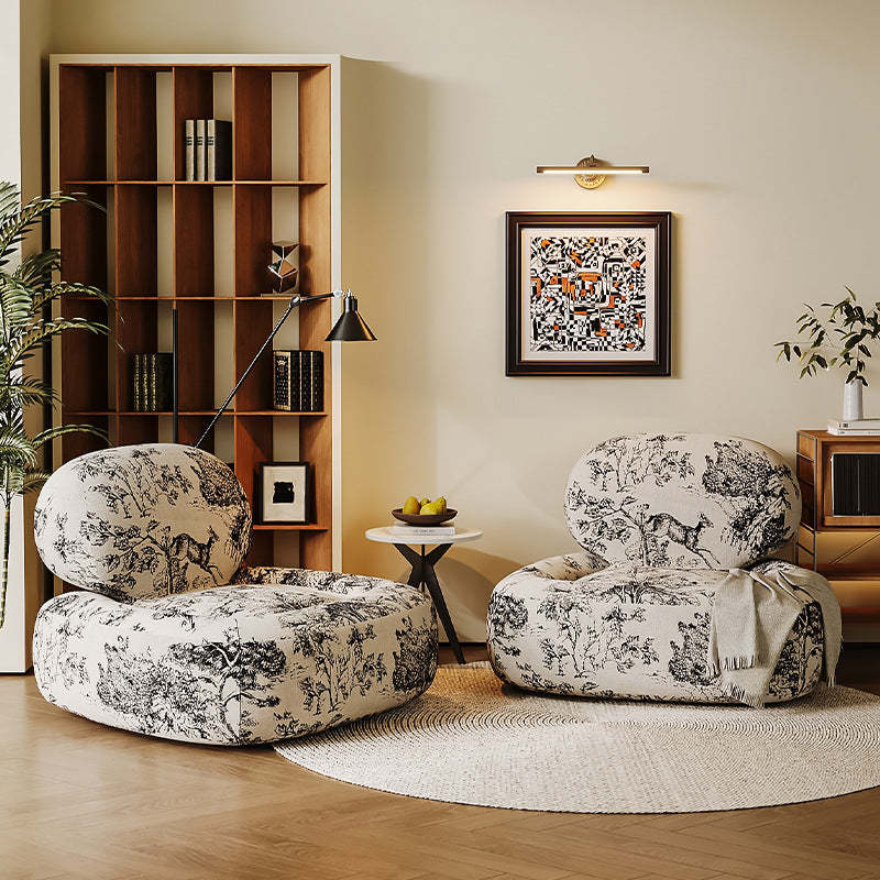 French Fabric Wood Jungle Print Accent Chair