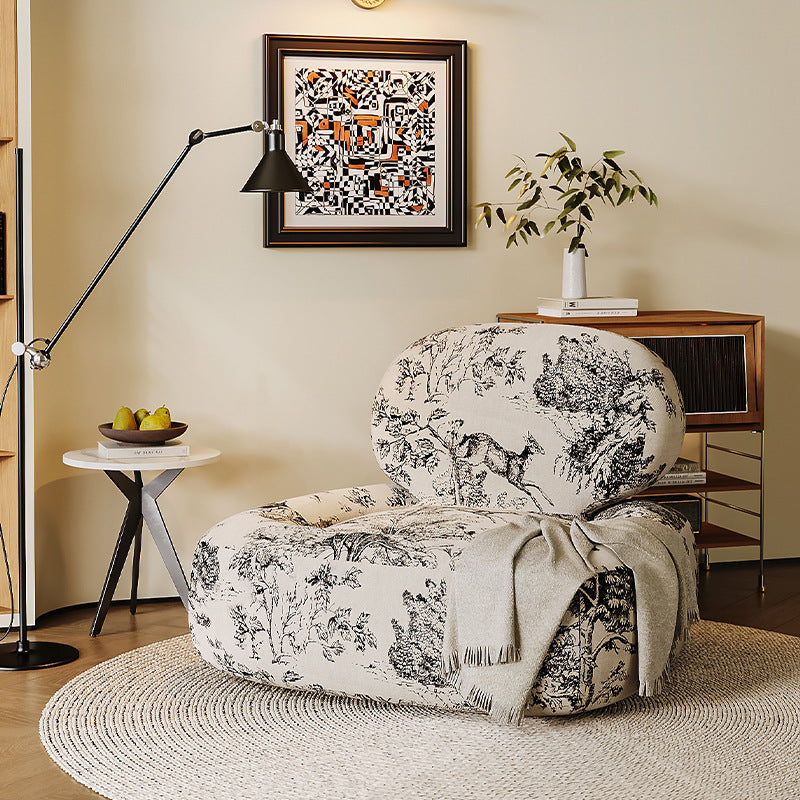 French Fabric Wood Jungle Print Accent Chair — Face Print Chair
