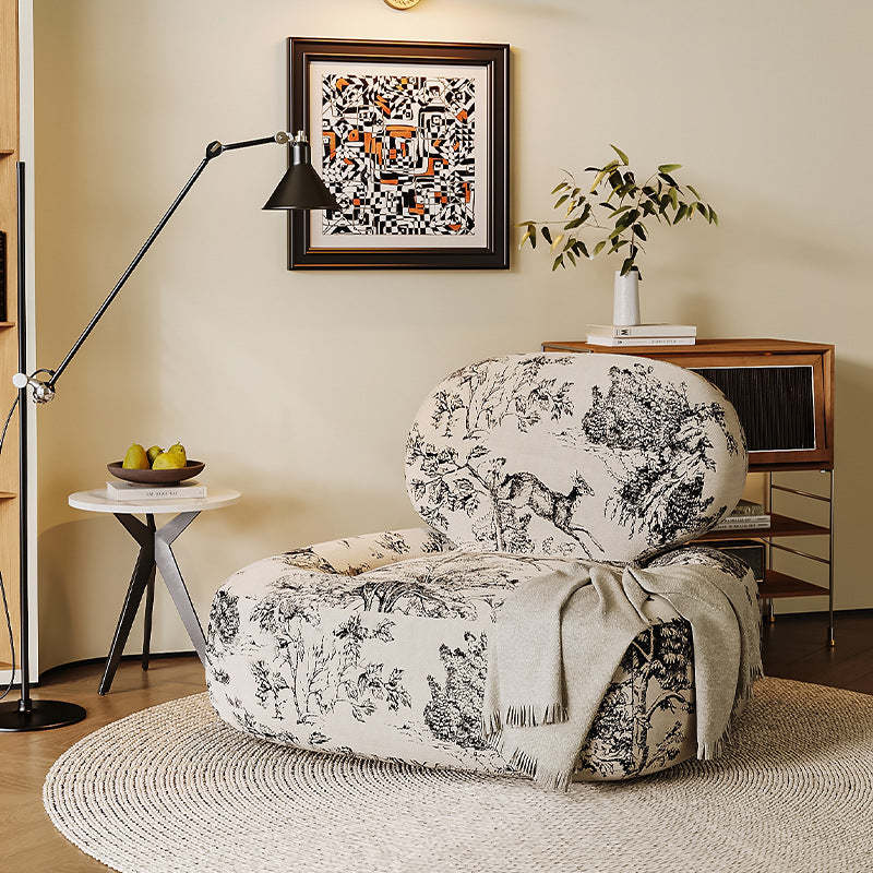 French Fabric Wood Jungle Print Accent Chair — Face Print Chair