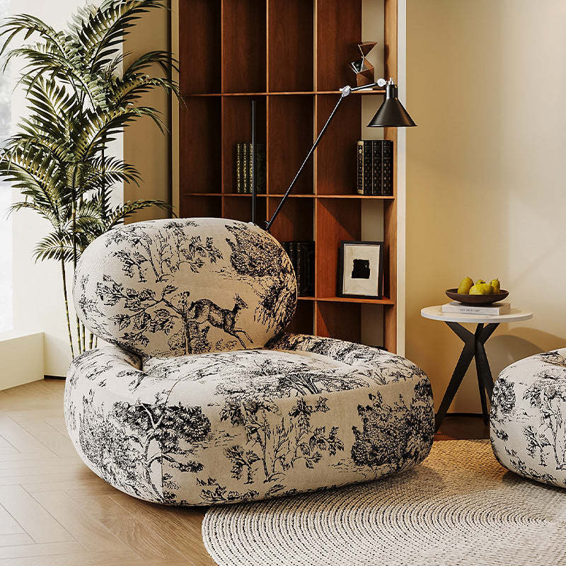French Fabric Wood Jungle Print Accent Chair