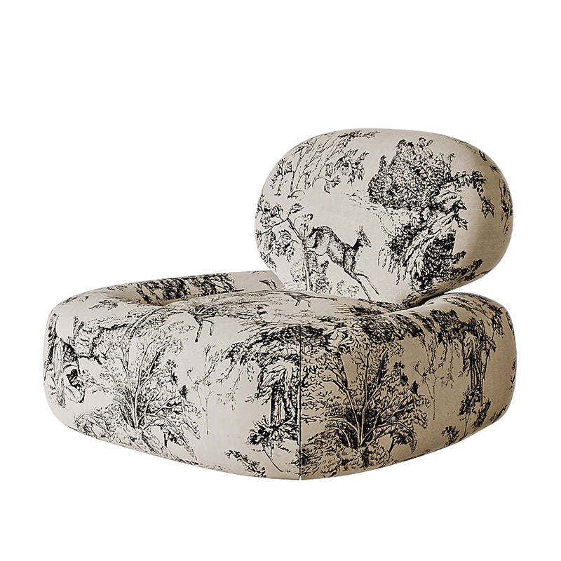 French Fabric Wood Jungle Print Accent Chair