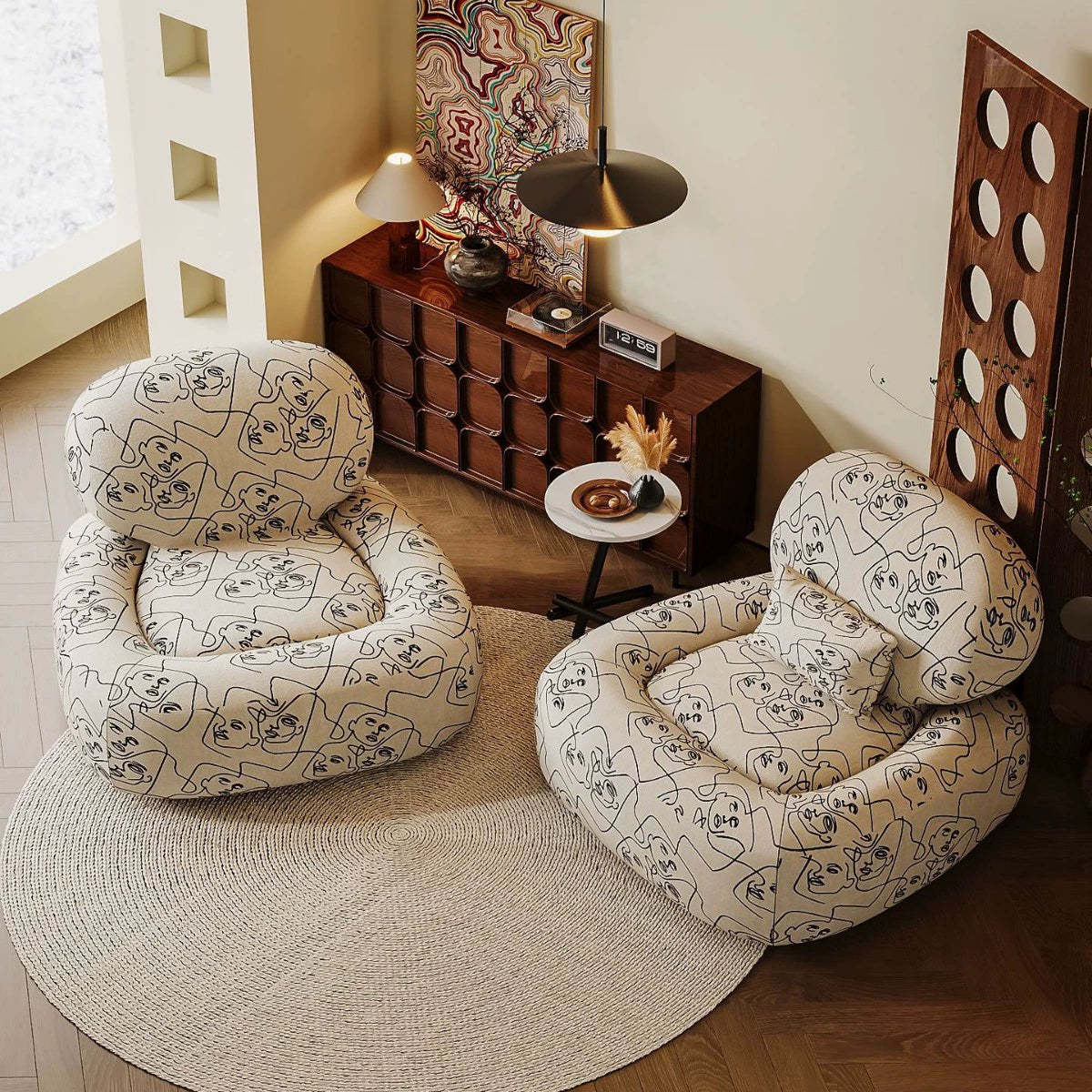 French Fabric Wood Jungle Print Accent Chair
