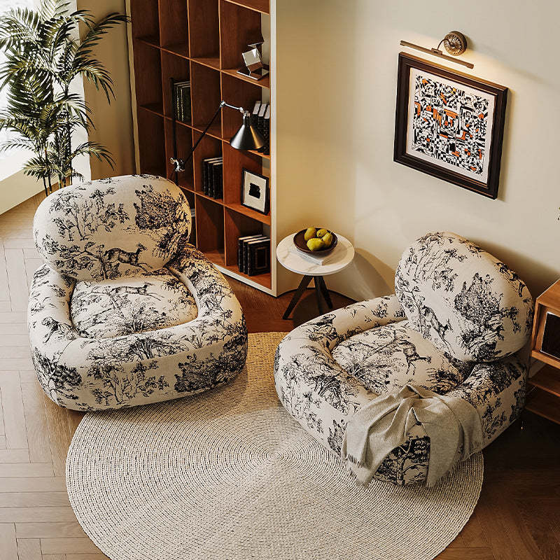 French Fabric Wood Jungle Print Accent Chair
