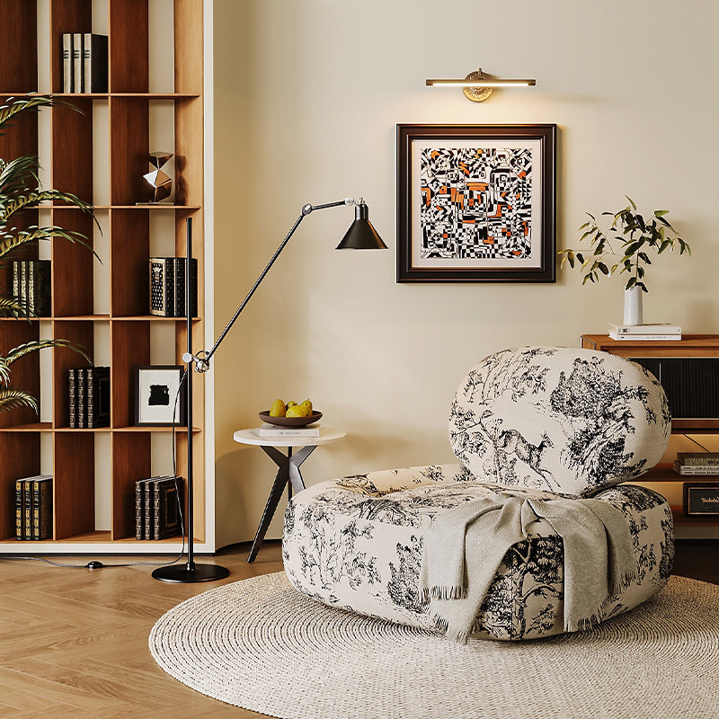 French Fabric Wood Jungle Print Accent Chair